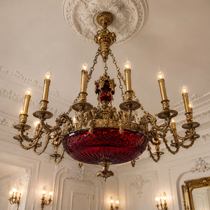 Lámpara de Techo Colgante de Cristal Rojo Dorado Antiguo, Estilo Candelabro de Lujo, para Decoración Interior Clásica de Villas y Hoteles - Product Image 3