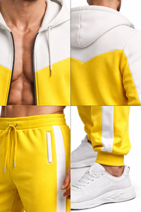 Fashion Men <b>Tracksuit</b> Set Yellow <b>White</b> Zipper Hoodie Sweatpants Sportswear Casual Gym Running Outfit Supplier - Product Image 6