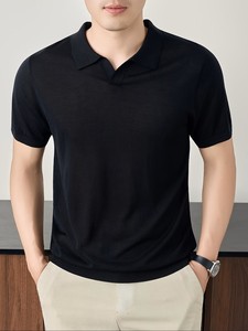 Camiseta de Manga Corta para Hombre, Negra, Corte Clásico, Tejido de Viscosa/Algodón, Secado Rápido, Estilo Old Money, Casual, Transpirable, Corte Regular - Product Image 4