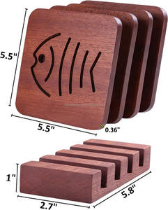 Sous-verres en bois de qualité supérieure pour boissons avec support Sous-verres en bois massif pour dîner thé boisson etc. - Product Image 2