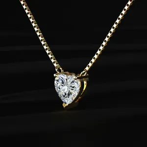 Luxury Design Women's Heart Shaped Solitaire Diamond Lab Grown 14kt Gold <b>Necklace</b> Fine Jewelry <b>D</b>-E Color VVS-VS Clarity IGI - Product Image 4