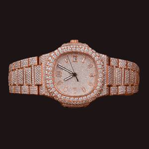นาฬิกาข้อมือผู้ชายทรงสี่เหลี่ยมยอดนิยม ประดับเพชรโมอิสซาไนต์เต็มหน้าปัด สไตล์ฮิปฮอป งานแฮนด์เมด ราคาไม่แพง - Product Image 1