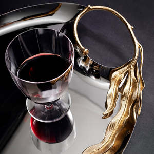 ต้องการสูงในถาดเสิร์ฟเงินที่ทันสมัยหรูหรา24K เคลือบทองมือแกะสลักใบสแตนเลสตกแต่งที่สง่างาม - Product Image 4