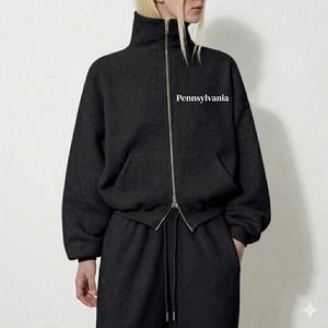 Ensemble de survêtement en molleton de coton de haute qualité pour femmes, avec sweat à capuche à double fermeture éclair et pantalon, survêtement décontracté haut de gamme pour femmes - Product Image 5
