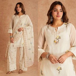ชุดสูทปักลายหลากหลายสไตล์ทันสมัยสำหรับผู้หญิง ยี่ห้อ VISHNU K DESIGNS รุ่น TOP FARSHI SALWAR DUPATTA ผ้าฝ้ายผสมไหมแท้ เหมาะสำหรับทุกฤดูกาล - Product Image 2