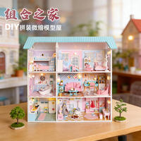 Kit Rumah Boneka Miniatur Kayu DIY Model Puzzle 3D dengan Lampu LED Set Furnitur Kerajinan Tangan Mainan Bangunan untuk Grosir