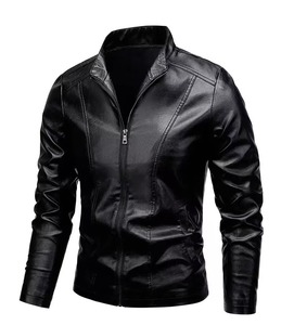 High Quality Customized Logo <b>Men</b> Leather <b>Jacket</b> with Canvas Fabric Stand Collar Windproof Breathable Streetwear Design - Product Image 1