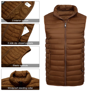 GENERSA SPORTS Gilet matelassé d'hiver pour homme, col montant, marron uni, fermeture éclair, coupe-vent, décontracté, vêtement d'extérieur, écologique 100% - Product Image 5