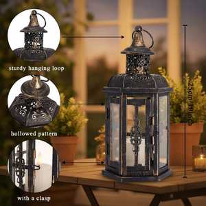 Farol de Metal Vintage, Farol Colgante con Panel de Vidrio Hecho a Mano, Decoración de Mesa para Bodas, Fiestas, Interiores y Exteriores - Product Image 3