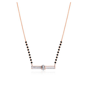 Collier mangalsutra papillon plaqué or rose avec diamants ronds de laboratoire certifiés IGI, chaîne à perles noires pour femmes - Product Image 1