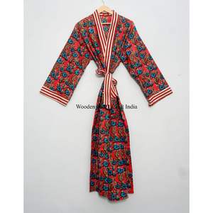 Robe kimono en coton coloré à motifs abstraits, imprimée à la main, pour femmes, peignoir léger indien, idéal pour se détendre et dormir. - Product Image 1