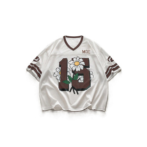 Jersey de Fútbol Americano con Diseño Floral y Número, Transpirable, Cuello en V, Ropa Deportiva, Uniforme de Equipo, Personalizado, OEM, Marca Privada - Product Image 4