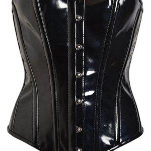 Robe corset sans bretelles en cuir PU noir avec boutons sur le devant, style bodycon, tenue de club, taille naturelle, écologique - Product Image 2
