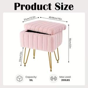Tabouret de courtoisie multifonctionnel en métal doré pouf rembourré rangement chaise de maquillage pour chambre salon décoration maison idée cadeau - Product Image 1