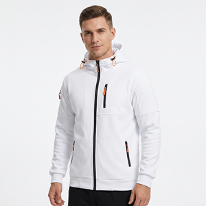 Veste polaire zippée à capuche blanche pour homme, coupe régulière, coupe-vent, vêtement d'extérieur décontracté pour l'hiver, impression numérique, coton biologique, Bangladesh - Product Image 5