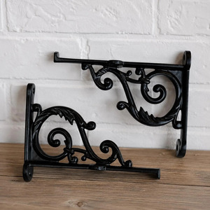 SHUBHAM Black Cast Iron Wall Shelf <b>Bracket</b> Decorative Hanging Support Single Tier Storage Rack <b>for</b> Home Garage - Product Image 1