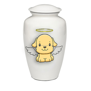 Urnes de crémation pour animaux de compagnie urnes commémoratives faites à la main classique blanc brillant chiot conception urne de crémation pour animaux de compagnie - Product Image 1