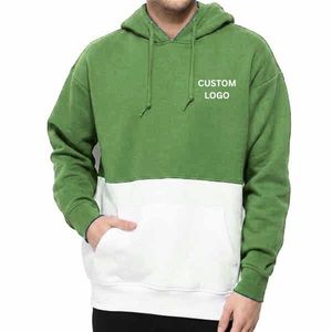 Sweat-shirt à capuche color block pour homme, coupe oversize, en molleton de coton, décontracté, blanc et bleu, avec poches, collection automne - Product Image 4
