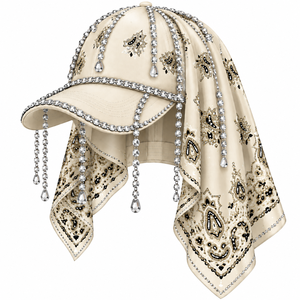 Gorras de Béisbol Personalizadas al por Mayor con Pañuelo de Satén Paisley y Diamantes de Imitación para Bebés, con Cadena de Cuentas de Cristal - Product Image 1