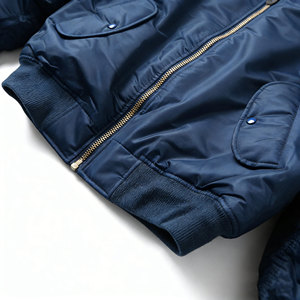 Men's Navy Blue Bomber Jacket Zipper Closure Stand Collar Waterproof Windproof Classic Fit Polyester Material Autumn Wear - Product Image 5