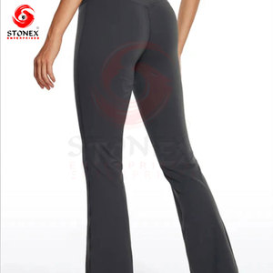 STONEX Women High Waist Boot Cut Yoga <b>Leggings</b> Solid Color Side Stripe Sporty Breathable Knitted Full Length <b>Summer</b> Skinny Fit - Product Image 4