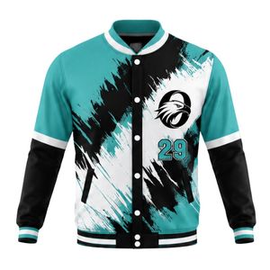 Teal Black White Baseball <b>Jacket</b> Full Zip Long Sleeve Sports Team Uniform <b>Lightweight</b> Comfortable Outerwear - Product Image 1
