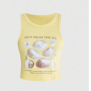 Top Corto Personalizado con Estampado de Conchas Marinas para Mujer, Sin Mangas, de Algodón, Informal, Veraniego, con Diseño Gráfico, Venta al Por Mayor, Fabricante OEM - Product Image 3