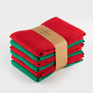 Solid Color Cotton Kitchen <b>Towels</b> Rectangle Woven Eco Friendly Machine Wash <b>Red</b> Green - Product Image 2