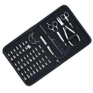 Wholesale Hair Extension Tools Kit Microbeads <b>Crimping</b> Plier Pulling Hook Loop Tool Barber Scissor Tail Comb Rexine Case <b>Set</b> - Product Image 1