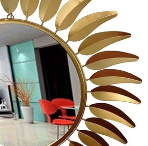 Espejo de Pared Redondo de Metal de Tendencia Industrial con Diseño de Rayos de Sol, Marco Decorativo Moderno con Acabado Dorado - Product Image 5