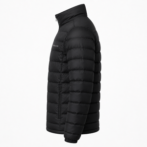 Doudoune noire pour homme, col montant, fermeture éclair, coupe-vent, rembourrage en polyester, vêtement d'hiver décontracté, logo frontal, coupe classique - Product Image 2