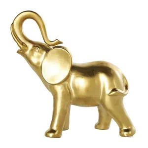 Figurine d'éléphant en laiton plaqué or, polie, décoration Feng Shui pour la maison, sculpture 3D - Product Image 1