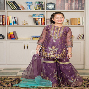 ชุดเดรสเด็กผู้หญิงสำเร็จรูปสไตล์ปากีสถาน ผ้าออร์แกนซ่า ระบายอากาศได้ดี ชุดชาราร่าสำเร็จรูปสำหรับเด็ก ปักลายสวยงาม ราคาถูก - Product Image 6