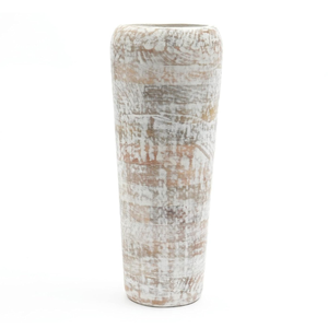 Vase à fleurs en bois sculpté artisanal Smart Art, en bois de manguier, finition naturelle blanchie, pour la décoration intérieure. - Product Image 2