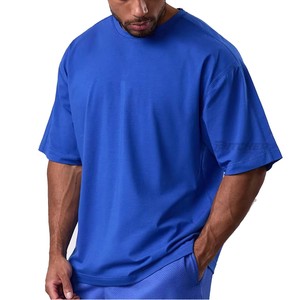 Camiseta de Cuello Alto de Manga Corta Azul Rey para Hombre, 100% Algodón, Secado Rápido, Corte Holgado, Tejido de Punto Sólido Formal - Product Image 1