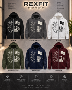 <b>Mens</b> <b>Black</b> Full Zip Hoodie Patch Letter Graphic Studded Sleeve Heavyweight <b>Fleece</b> Winter Streetwear <b>Jacket</b> 100% Cotton 370g - Product Image 4