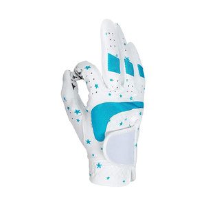 White Blue Star Print Golf <b>Gloves</b> Full Finger Non-Slip Breathable Microfiber Leather Unisex Sports <b>Glove</b> Hook And Loop Closure - Product Image 2