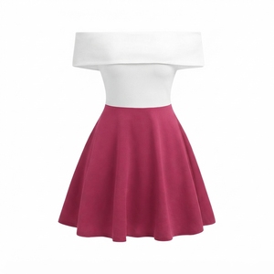 off the Shoulder a Line Mini <b>Dress</b> Women Solid Color Contrast Purple <b>White</b> Casual Party Summer Knitted Fabric Sleeveless Natural - Product Image 3