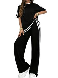 Conjunto Deportivo Informal de 2 Piezas para Mujer, Camiseta de Cuello Redondo de Color Sólido, 100% Algodón, Transpirable, de Secado Rápido para Uso Diario - Product Image 3