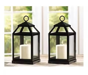<b>Brass</b> <b>Lantern</b> Candle Holder Set Glass Panel Metal Frame Home Decoration Durable Design - Product Image 4