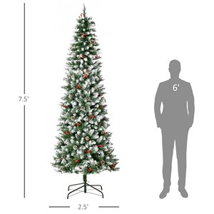 7.5ft Slim Prelit Christmas <b>Tree</b> <b>LED</b> Lights Snow Flocked Pine Cones Red Berries PE PVC Material for Indoor Decorations 210 cm - Product Image 3