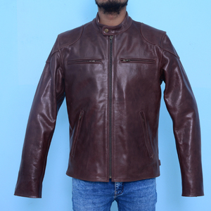 Veste de moto en cuir véritable marron élégante de haute qualité fabriquée au Pakistan en cuir d'agneau souple unisexe grande taille pour motard - Product Image 1