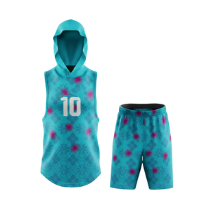 Conjunto de Fútbol Americano 7v7 Azul Turquesa, Jersey sin Mangas con Capucha, Pantalones Cortos Deportivos, Diseño Sublimado Personalizado - Product Image 1