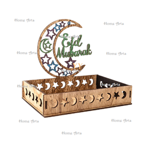 Bandeja rectangular de madera Eid Mubarak de calidad premium, tamaño personalizado, bandeja para servir durante el Ramadán para hoteles. - Product Image 1