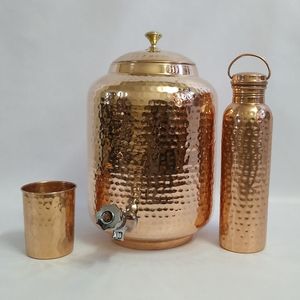 Latest Rose Gold Hammered Copper Bottle With Tumblers Handmade Ayurveda <b>Drinkware</b> Luxury Gift Set - Product Image 5