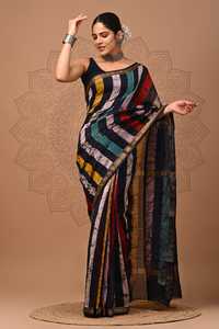 Sari en soie Maheshwari pure imprimé à la main avec pièce de blouse – Élégant soie Maheshwari pure – Vêtement ethnique imprimé à la main - Product Image 2