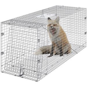 Trampa para animales vivos de hierro galvanizado, 42 x 16 x 18 pulgadas, para gatos, perros callejeros, serpientes y armadillos, con mango plegable, tamaño estándar estadounidense - Product Image 1