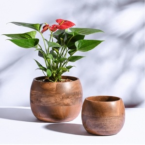 Ensemble de jardinières en bois faites à la main, écologiques, en bois d'acacia et de manguier de qualité supérieure, pots ronds pour la décoration de la maison de luxe et les plantes d'intérieur - Product Image 1