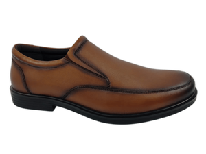 Mocasines de Cuero Genuino Color Marrón Tabaco, Punta Redonda, Sin Cordones, Suela de Goma Acolchada, Color Sólido, Para Todas las Temporadas - Product Image 1
