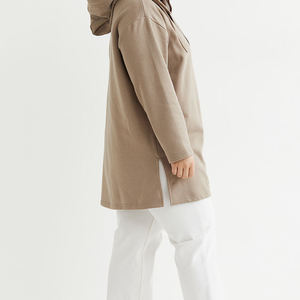 Sweat-shirt à capuche court décontracté pour femme, imprimé uni, anti-boulochage, hiver, poches brodées, manches longues, tricoté - Product Image 2